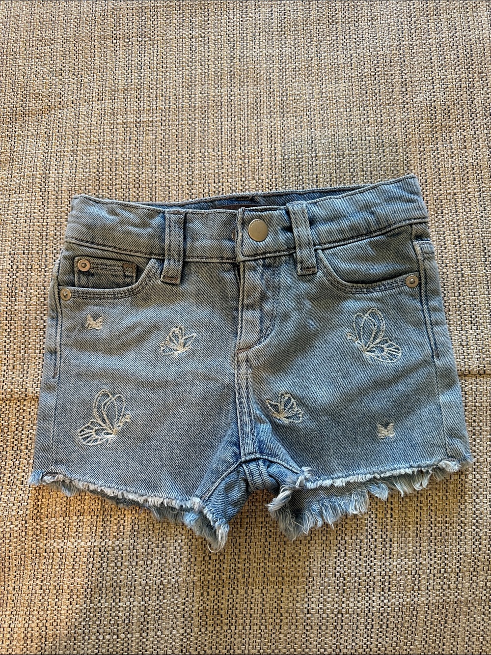 DL1961 Girls' Light Blue Denim Butterfly Embroidered Shorts